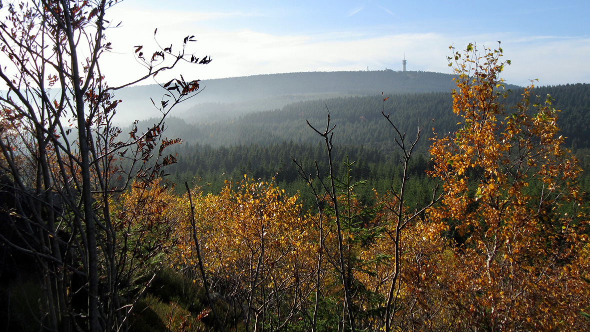 Blick vom 1.094 Meter hohen Wirbelstein (Meluzína) zum 1.244 Meter hohen Keilberg (Klínovec). Foto: Chris Bergau